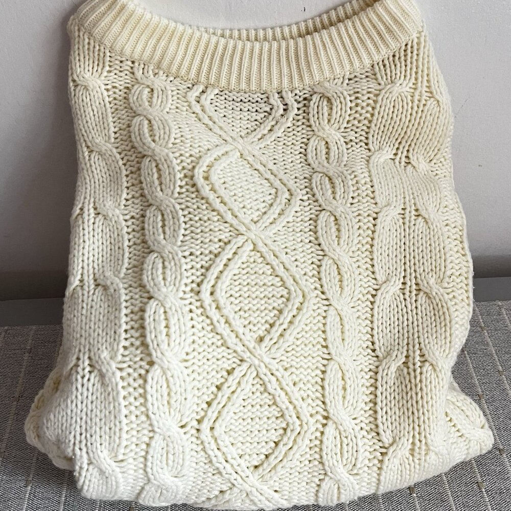 VTG Christopher Rand Fisherman Sweater Cableknit Ivory Acrylic Grandpa 48” Chest